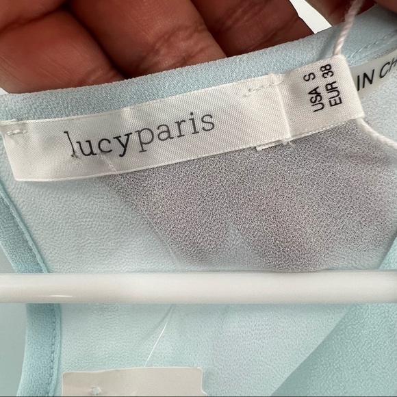 Lucy Paris blue white bedazzled blouse top size S - Picture 11 of 11